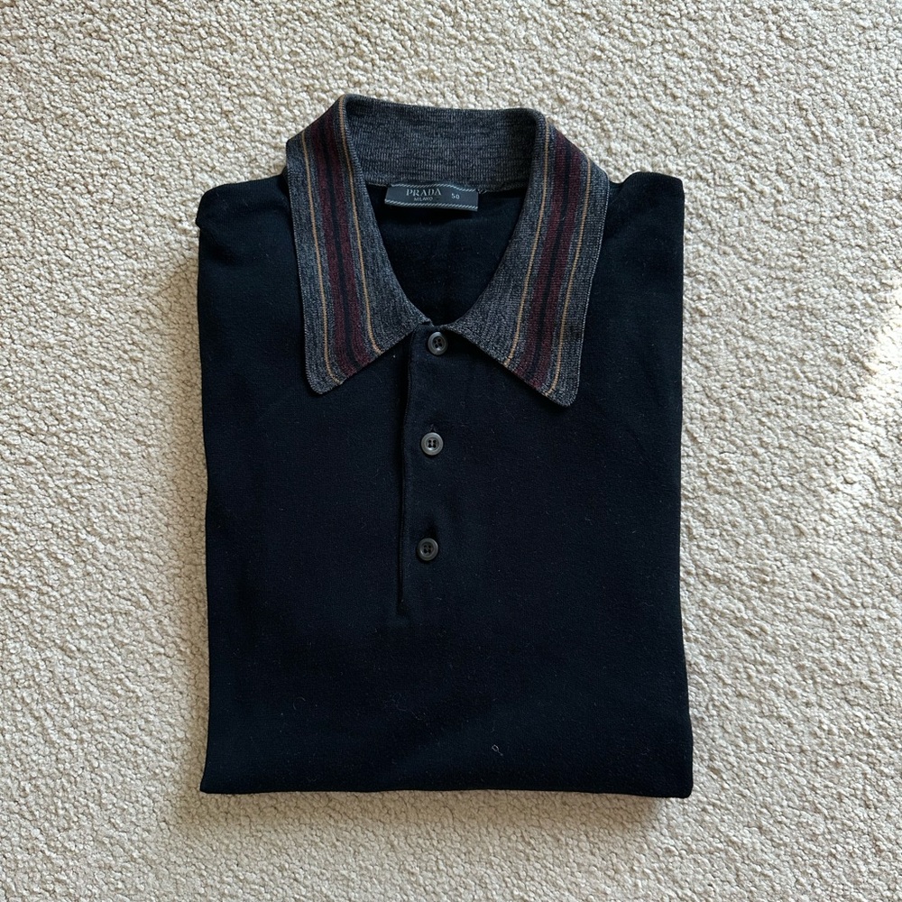 Prada Knit Polo Shirt with Striped Collar